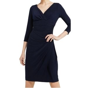 LAUREN RALPH LAUREN Navy Dress 3/4 sleeve Midi Cocktail Work Office Evening 8